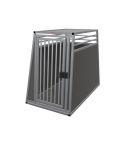 Einzelbox aus silbernem Aluminium und dunkelgrauen Sichtelementen mit Stabrohrtür und schwarzem Verschluss. Anschlag ist auf der linken Seite.