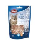 blauer Beutel mit blauen Details, Sichtfenster zum Beutelinhalt und braun getigerter Katze, auf der Verpackung stehen die Produktinformationen