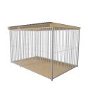 Hundezwinger ohne Auslauf aus Stabelementen, Holzboden, Dachunterschalung aus Holz und Alu-Zink beschichtetem Wellblechdach